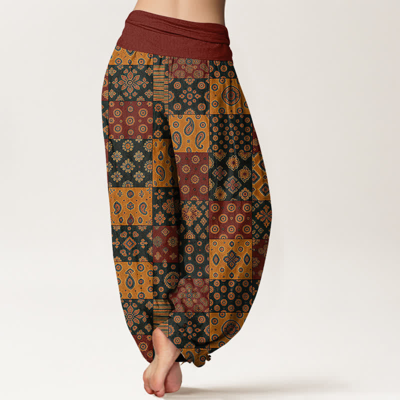 Buddha Stones Dames harembroek met elastische Taille en Boheemse patchwork en paisleyprint van katoen - image 2