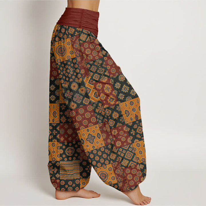 Buddha Stones Dames harembroek met elastische Taille en Boheemse patchwork en paisleyprint van katoen - image 1