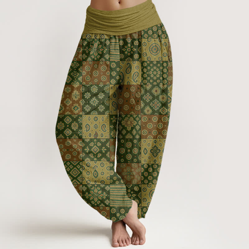 Buddha Stones Dames harembroek met elastische Taille en Boheemse patchwork en paisleyprint van katoen - Olijf - US16, UK/AU20, EU48 (3XL) - image 8