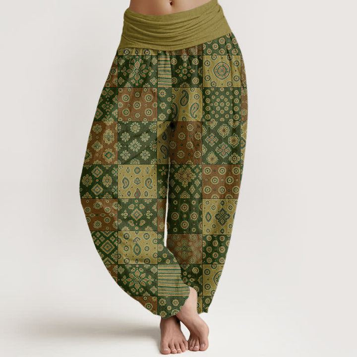 Buddha Stones Dames harembroek met elastische Taille en Boheemse patchwork en paisleyprint van katoen - Olijf - US16, UK/AU20, EU48 (3XL) - image 8