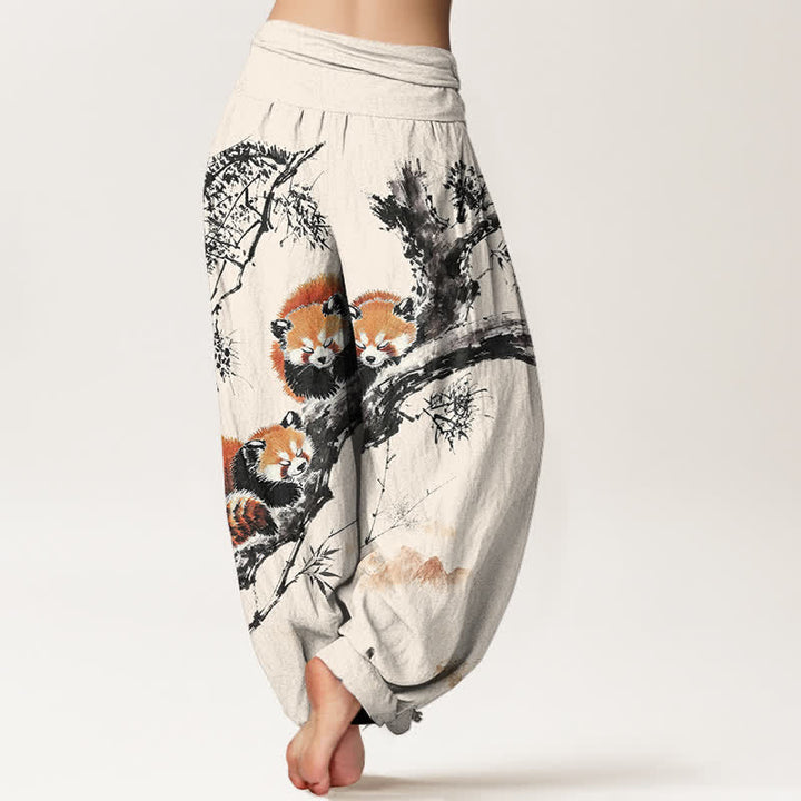 Buddha Stones Dames harembroek met elastische Taille en print van katoen, bamboe en rode panda - image 2