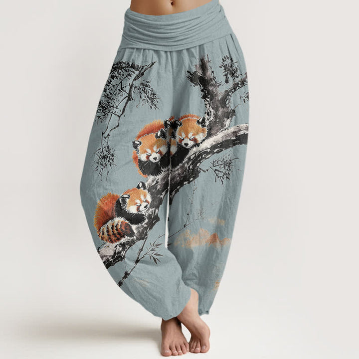 Buddha Stones Dames harembroek met elastische Taille en print van katoen, bamboe en rode panda - Poederblauw - US16, UK/AU20, EU48 (3XL) - image 8
