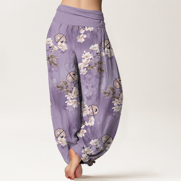 Buddha Stones Dames harembroek met elastische Taille en wit bloemenbladpatroon van Cotton Fans - image 7
