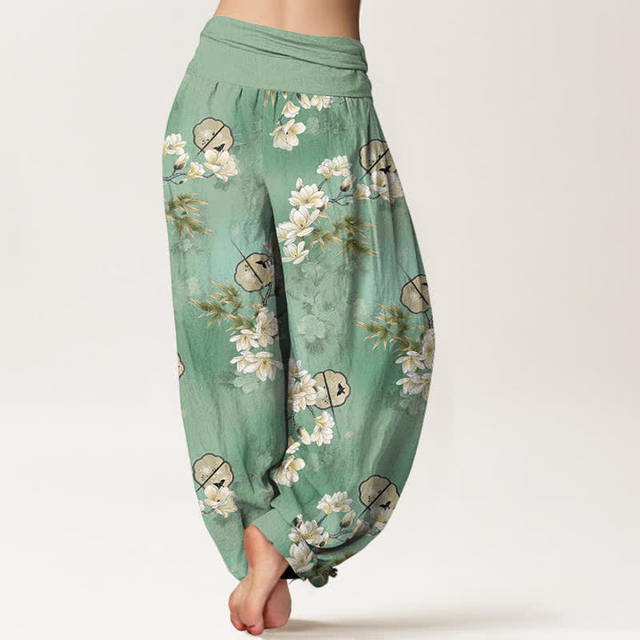 Buddha Stones Dames harembroek met elastische Taille en wit bloemenbladpatroon van Cotton Fans - image 10