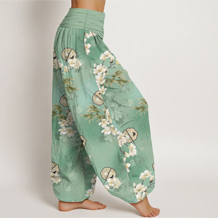 Buddha Stones Dames harembroek met elastische Taille en wit bloemenbladpatroon van Cotton Fans - image 9