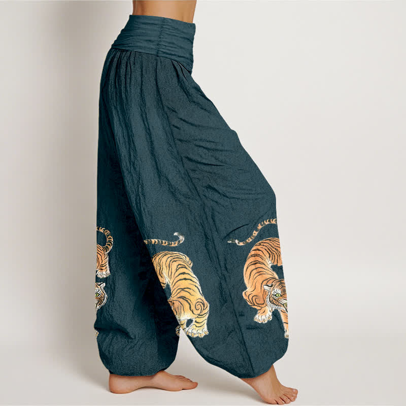 Buddha Stones Harembroek voor dames met elastische Taille en majestueus katoenen tijgerpatroon - image 6