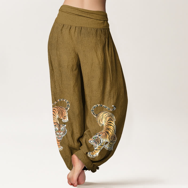 Buddha Stones Harembroek voor dames met elastische Taille en majestueus katoenen tijgerpatroon - image 10