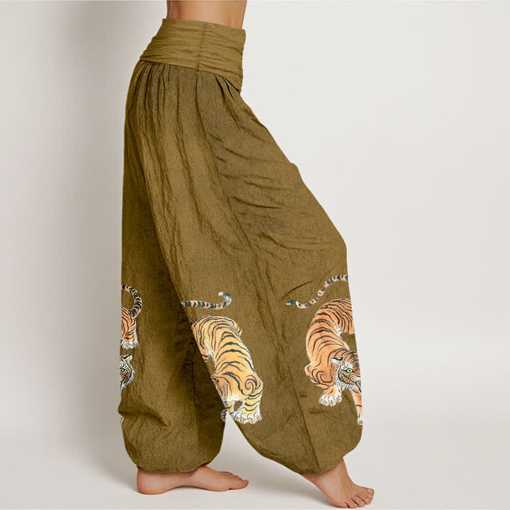 Buddha Stones Harembroek voor dames met elastische Taille en majestueus katoenen tijgerpatroon - image 9