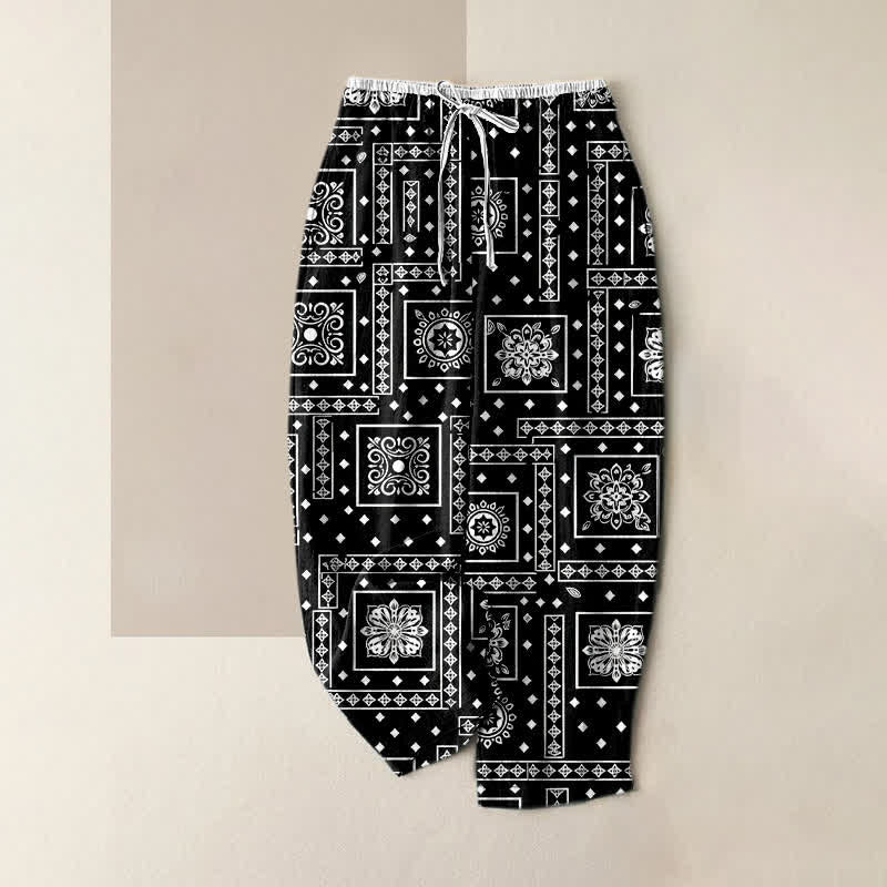 Buddha Stones Vintage 100% Cotton damesbroek met bandana-patchworkpatroon, elastische Taille en Zakken. - Zwart - US16, UK/AU20, EU48 (3XL) - image 0