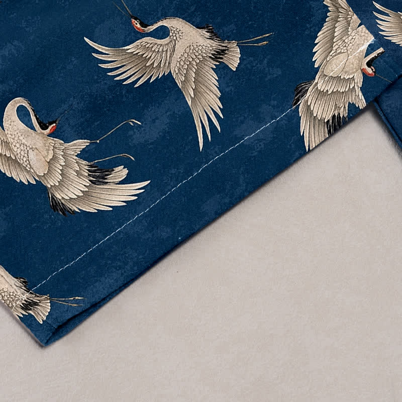 Buddha Stones Damesbroek van 100% Cotton met elastische Taille en Zakken , met sierlijk kraanvogelpatroon. - image 1