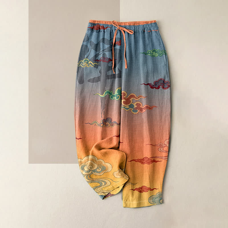 Buddha Stones Damesbroek van 100% Cotton met traditioneel wolkenpatroon, elastische Taille en Zakken. - Koraal - US16, UK/AU20, EU48 (3XL) - image 0