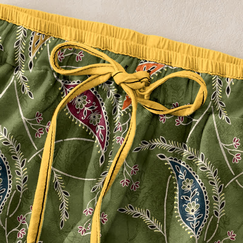 Buddha Stones Damesbroek van 100% Cotton met etnische bloemen- en paisleyprint, elastische Taille en Zakken. - image 1