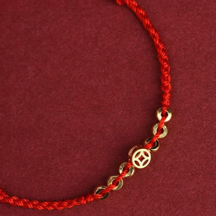 Buddha Stones Gevlochten rood koord rond Chinees muntje Armband - image 2