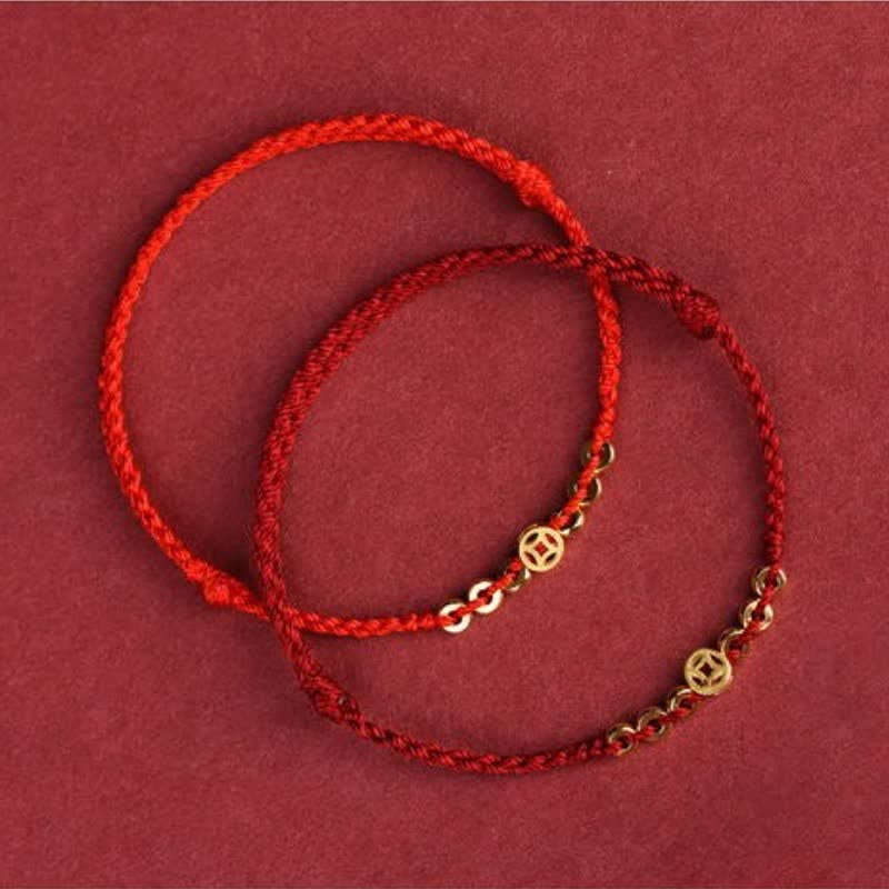 Buddha Stones Gevlochten rood koord rond Chinees muntje Armband - image 4