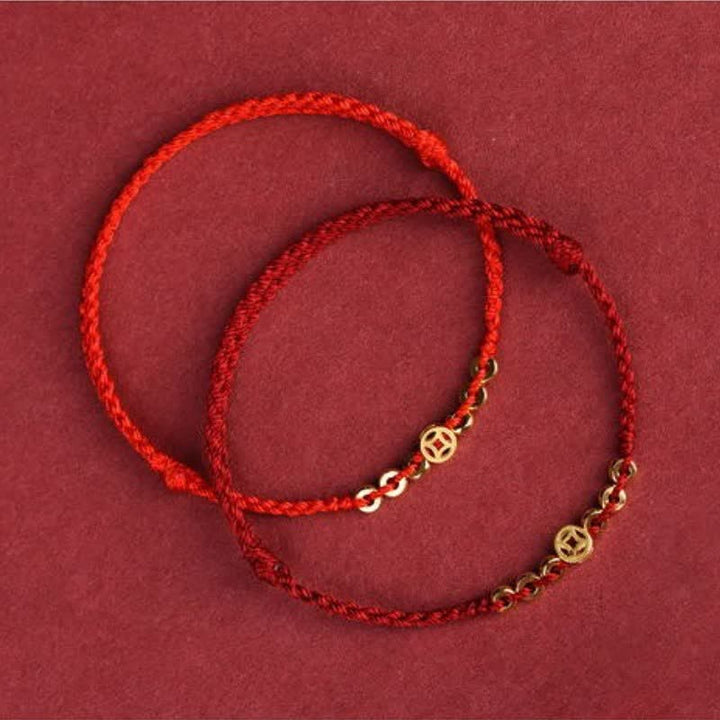 Buddha Stones Gevlochten rood koord rond Chinees muntje Armband - image 4
