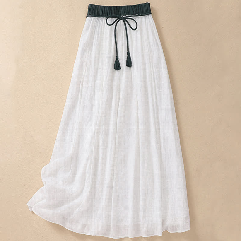 Buddha Stones Casual rok met contrasterende kleuren, plooien en vetersluiting, damesmodel Lengte 7-8 - Wit - US8-10，UK/AU12-14，EU40-42 (2XL) - image 10