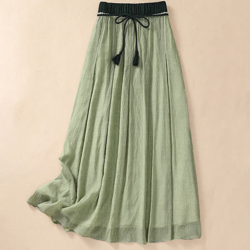 Buddha Stones Casual rok met contrasterende kleuren, plooien en vetersluiting, damesmodel Lengte 7-8 - Lichtgroen - US8-10，UK/AU12-14，EU40-42 (2XL) - image 22