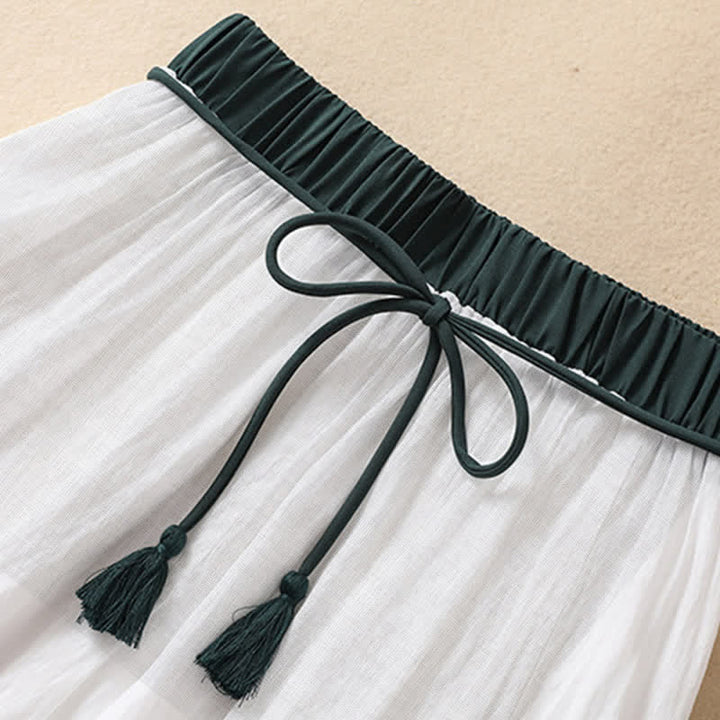 Buddha Stones Casual rok met contrasterende kleuren, plooien en vetersluiting, damesmodel Lengte 7-8 - image 12