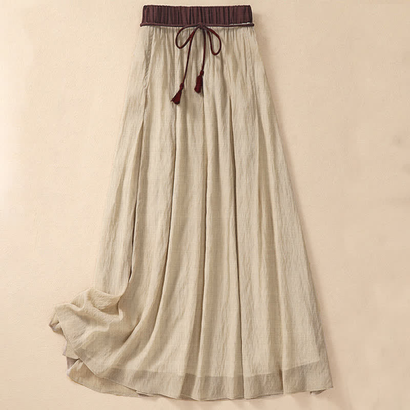 Buddha Stones Casual rok met contrasterende kleuren, plooien en vetersluiting, damesmodel Lengte 7-8 - Lichtgoudenroede - US8-10，UK/AU12-14，EU40-42 (2XL) - image 0