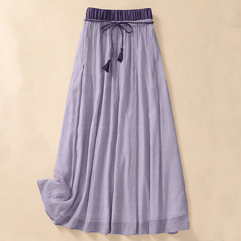 Buddha Stones Casual rok met contrasterende kleuren, plooien en vetersluiting, damesmodel Lengte 7-8 - Pruim - US8-10，UK/AU12-14，EU40-42 (2XL) - image 16