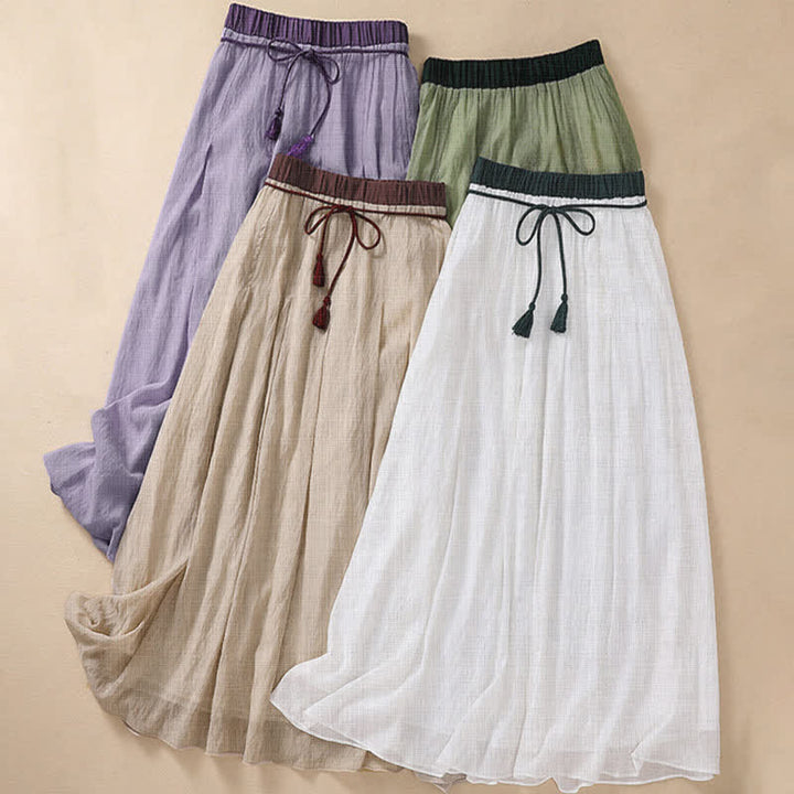 Buddha Stones Casual rok met contrasterende kleuren, plooien en vetersluiting, damesmodel Lengte 7-8 - image 33