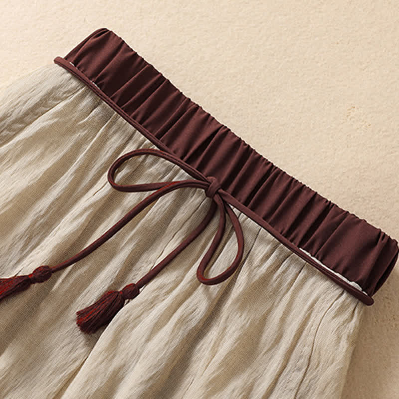 Buddha Stones Casual rok met contrasterende kleuren, plooien en vetersluiting, damesmodel Lengte 7-8 - image 2