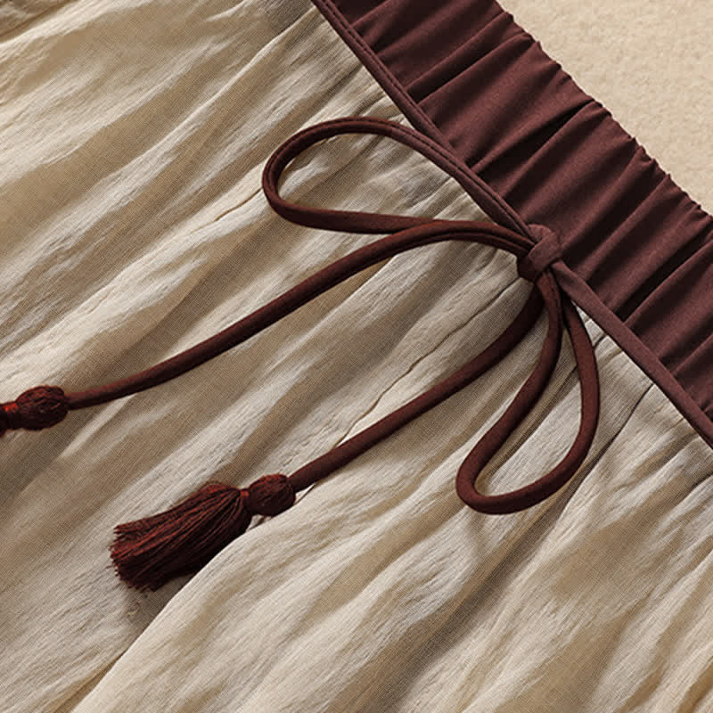 Buddha Stones Casual rok met contrasterende kleuren, plooien en vetersluiting, damesmodel Lengte 7-8 - image 4