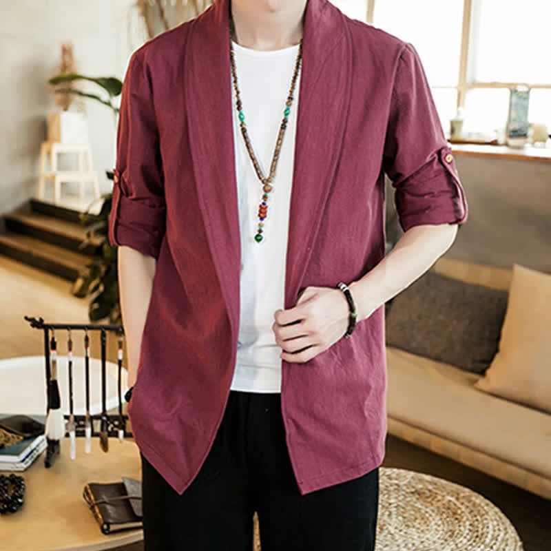 Buddha Stones Lente/Herfst Casual Minimalistische Effen Herenkimono - image 21
