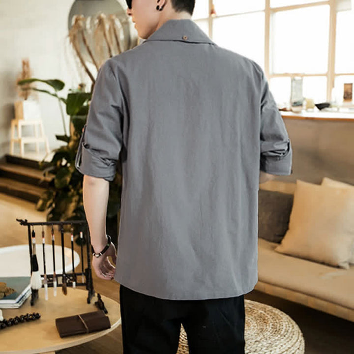Buddha Stones Lente/Herfst Casual Minimalistische Effen Herenkimono - image 8