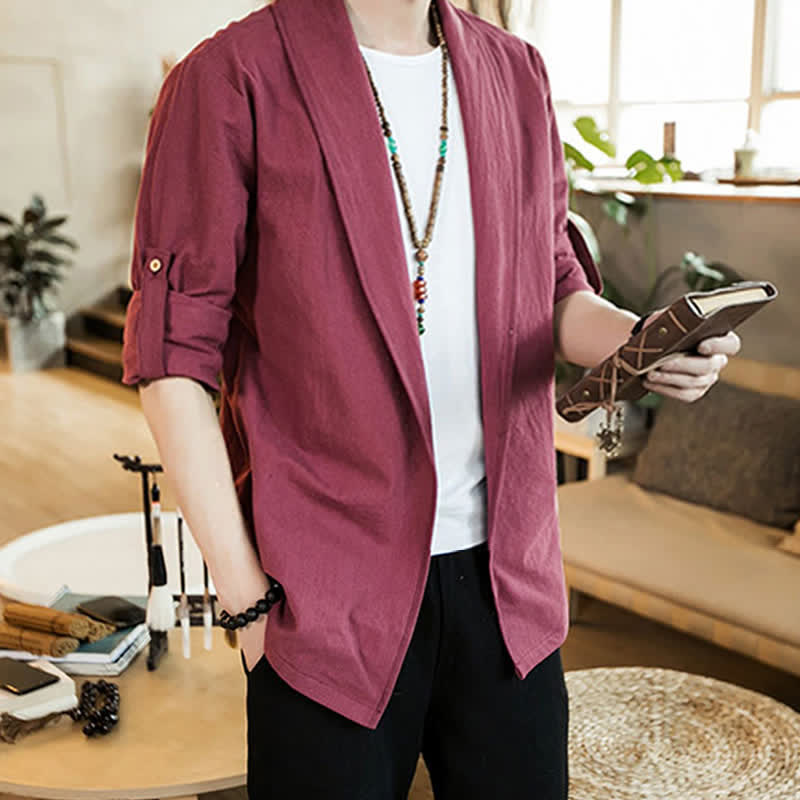 Buddha Stones Lente/Herfst Casual Minimalistische Effen Herenkimono - image 20