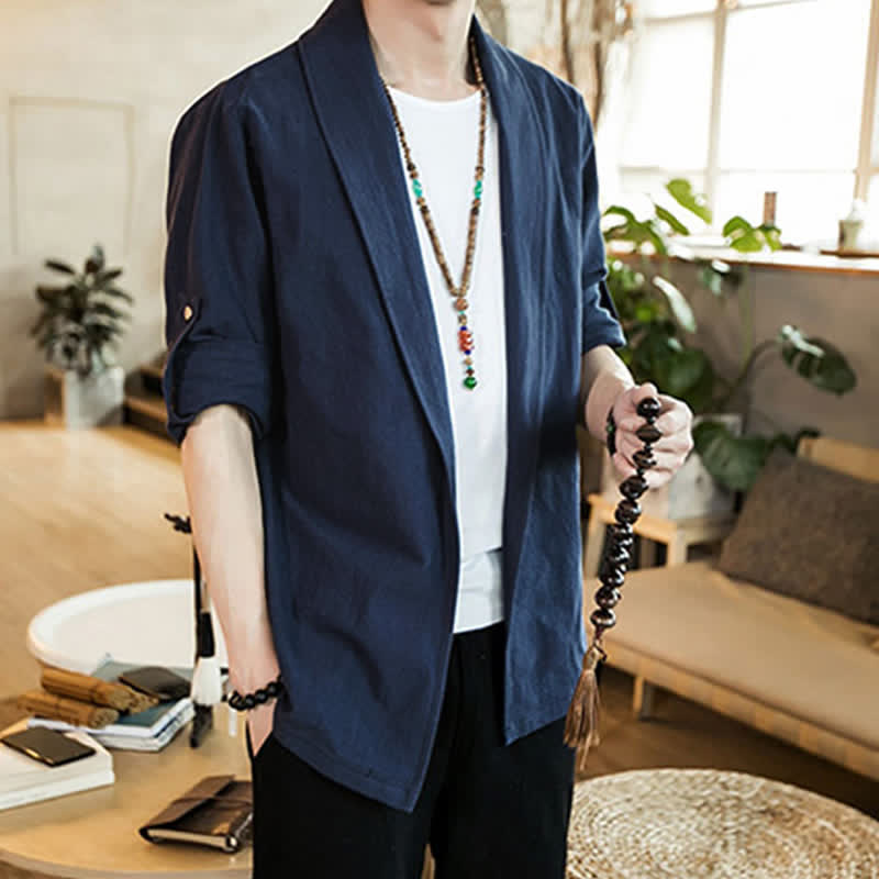 Buddha Stones Lente/Herfst Casual Minimalistische Effen Herenkimono - image 1