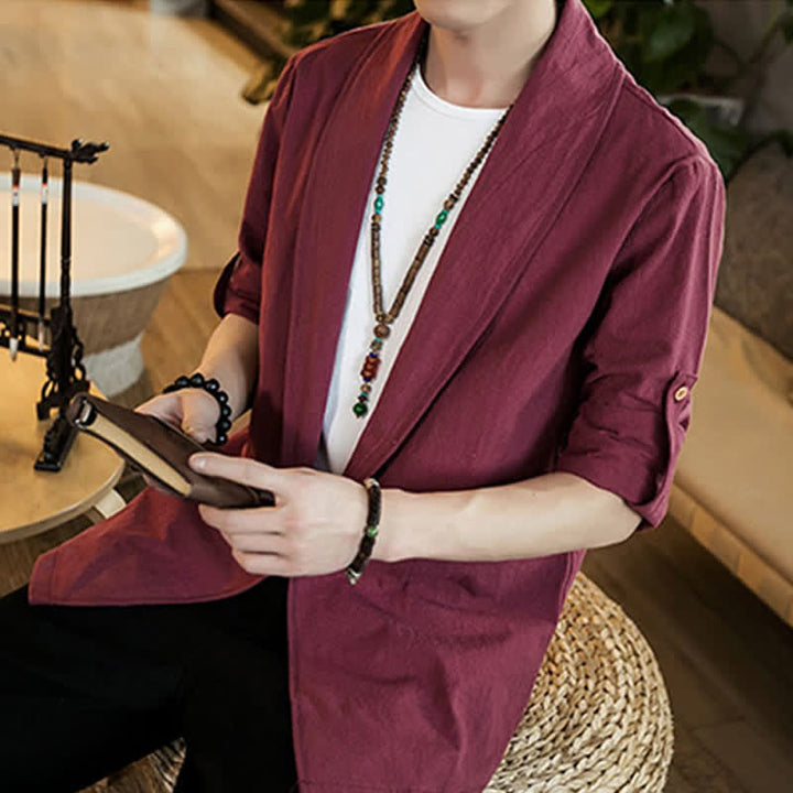 Buddha Stones Lente/Herfst Casual Minimalistische Effen Herenkimono - image 23