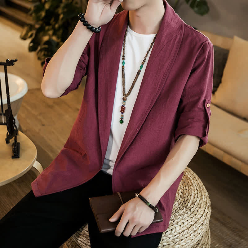 Buddha Stones Lente/Herfst Casual Minimalistische Effen Herenkimono - image 22