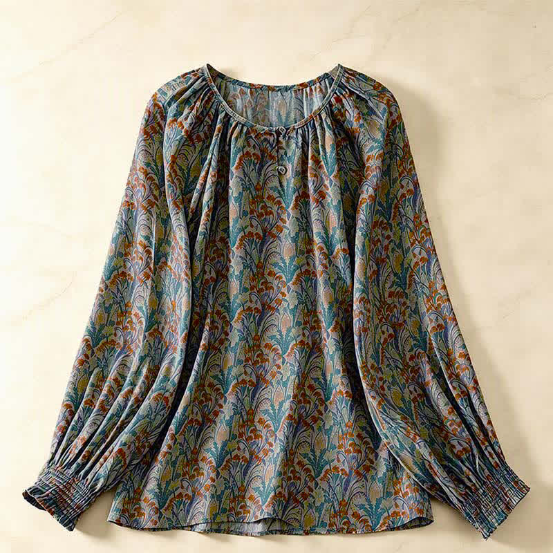 Buddha Stones Vintage Overhemden met Lange mouw voor de herfst - Teal - US8-10, UK/AU12-14, EU40-42 (2XL) - image 0
