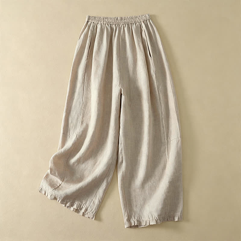 Buddha Stones Lente/Zomer Basic Eenvoudige Enkellengte Enkelbroek Dames Rechte Pijp Broek met Zakken - Beige - US8-10, UK/AU12-14, EU40-42 (2XL) - image 0