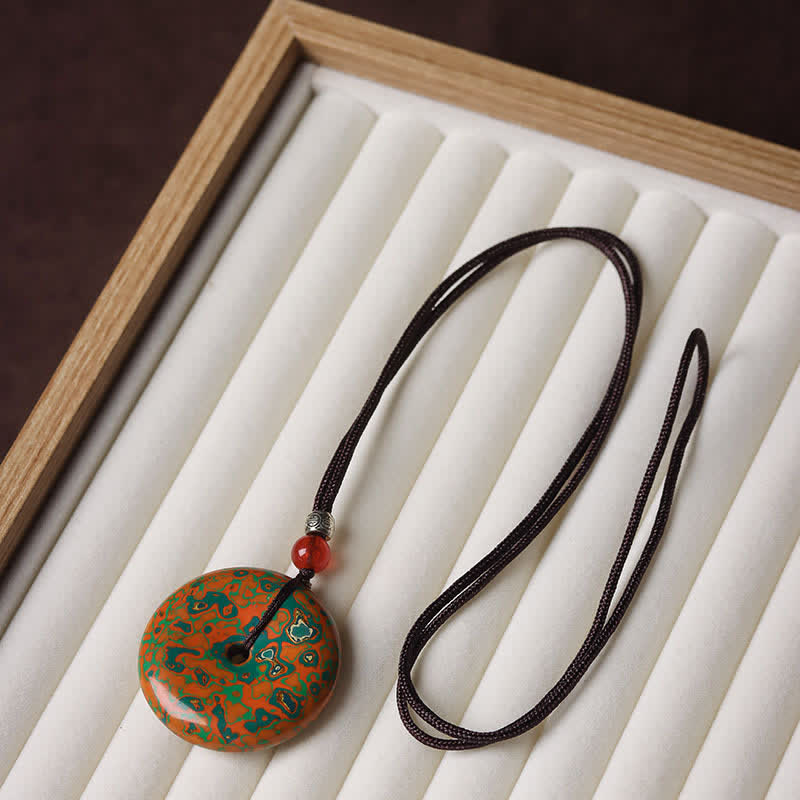 Buddha Stones Halsketting met vredesgesp en gevlochten Ketting - Oranje kleurenschema met willekeurig patroon - image 7