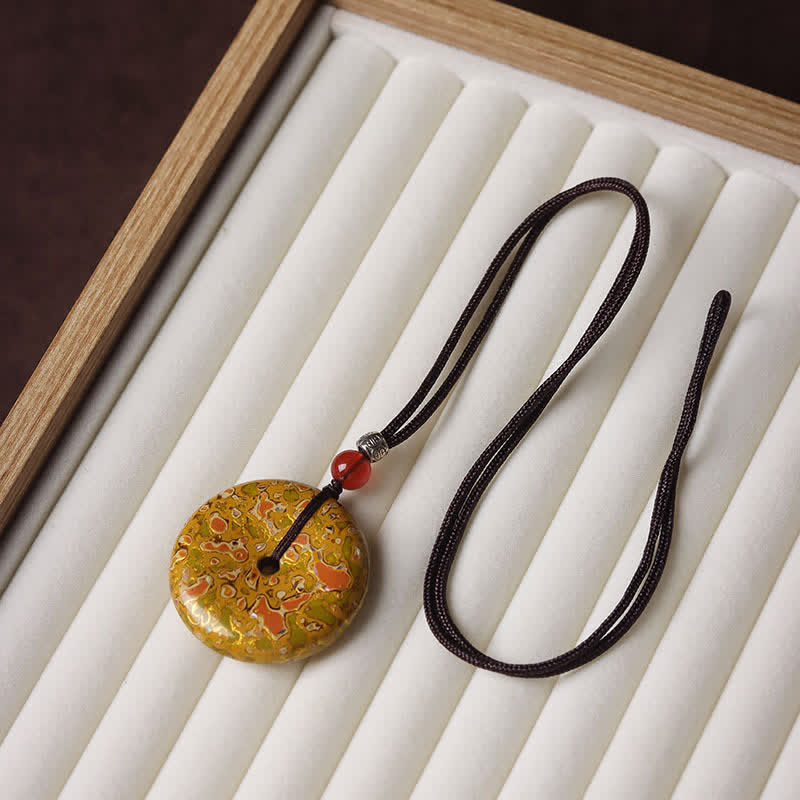 Buddha Stones Halsketting met vredesgesp en gevlochten Ketting - Geel kleurenschema met willekeurig patroon - image 3