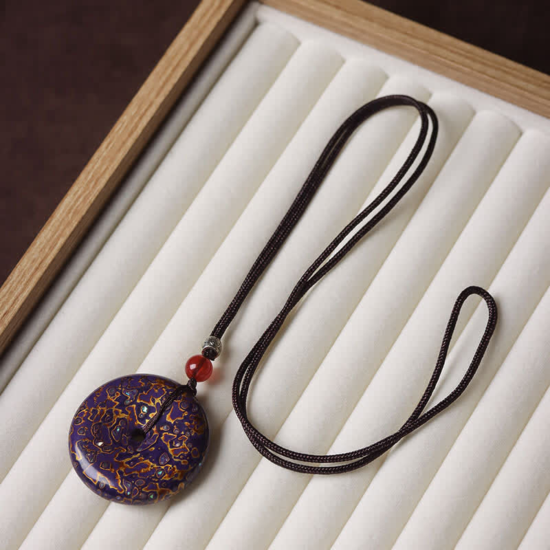 Buddha Stones Halsketting met vredesgesp en gevlochten Ketting - Paars kleurenschema met willekeurig patroon - image 8