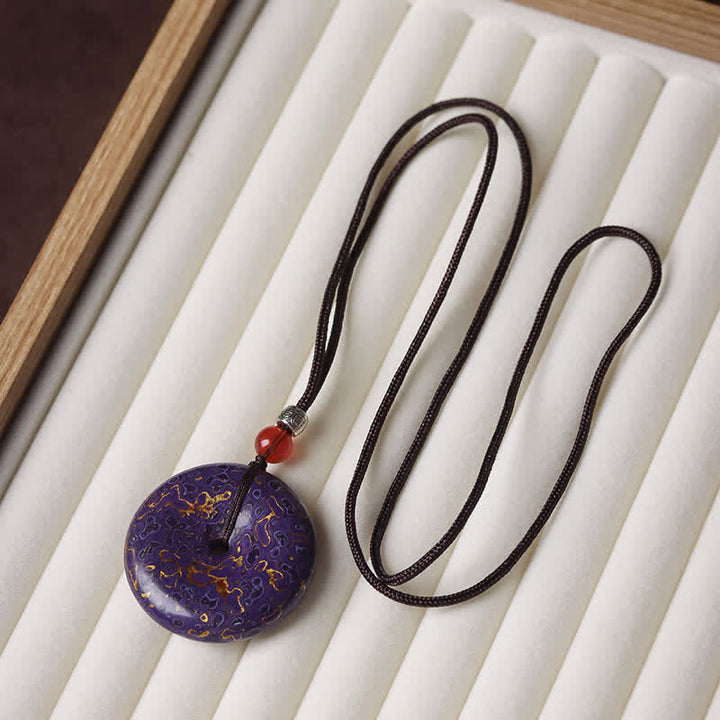 Buddha Stones Halsketting met vredesgesp en gevlochten Ketting - Paars en goud kleurenschema met willekeurig patroon - image 9