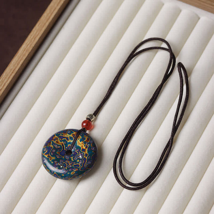 Buddha Stones Halsketting met vredesgesp en gevlochten Ketting - Blauw en goud kleurenschema met willekeurig patroon - image 4