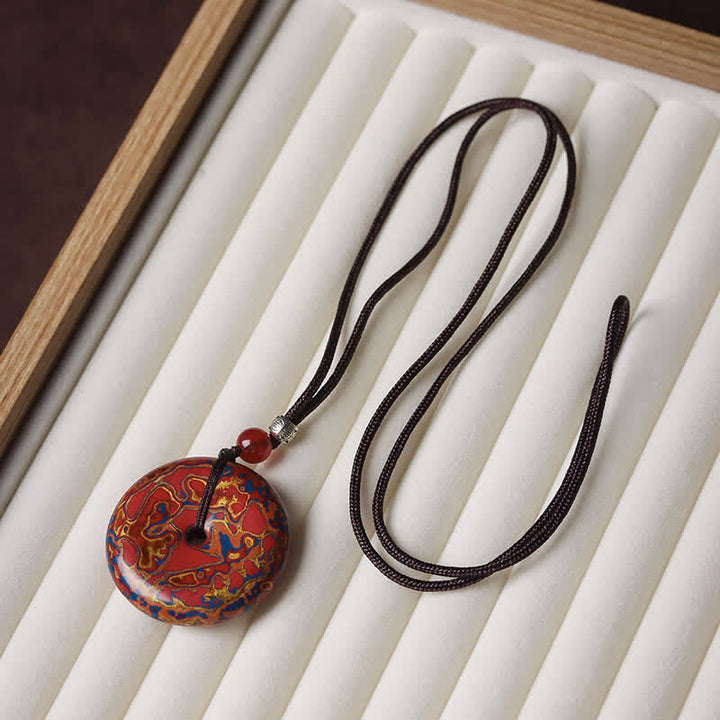Buddha Stones Halsketting met vredesgesp en gevlochten Ketting - Rood kleurenschema met willekeurig patroon - image 2