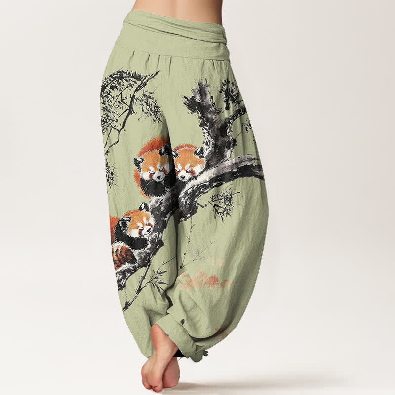 Buddha Stones Dames harembroek met elastische Taille en print van katoen, bamboe en rode panda - image 7