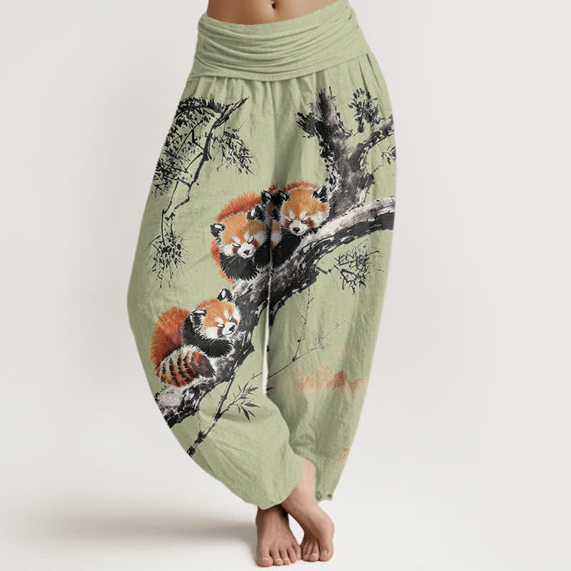Buddha Stones Dames harembroek met elastische Taille en print van katoen, bamboe en rode panda - Lichtgroen - US16, UK/AU20, EU48 (3XL) - image 5