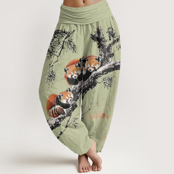 Buddha Stones Dames harembroek met elastische Taille en print van katoen, bamboe en rode panda - Lichtgroen - US16, UK/AU20, EU48 (3XL) - image 5