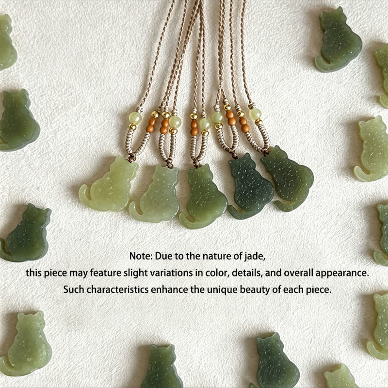 Buddha Stones Jade Kat Gevlochten Koord Hanger Overvloed Ketting - image 6