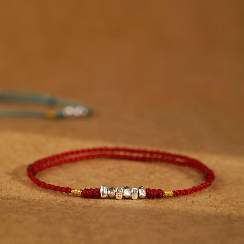 Buddha Stones 925 Sterling Zilveren String Bescherming Geluk Ultradunne Gevlochten Armband Enkelband - image 0