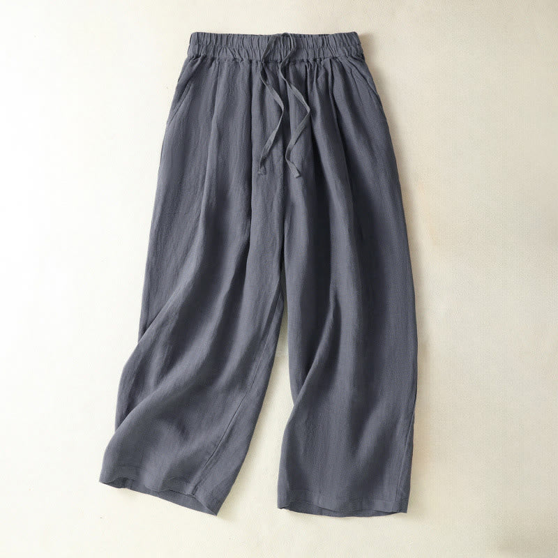 Buddha Stones Casual minimalistische Cropped broek met trekkoord en trekkoord voor dames, effen kleur, rechte pijpen en zak - Leigrijs - US8-10, UK/AU12-14, EU40-42 (2XL) - image 0