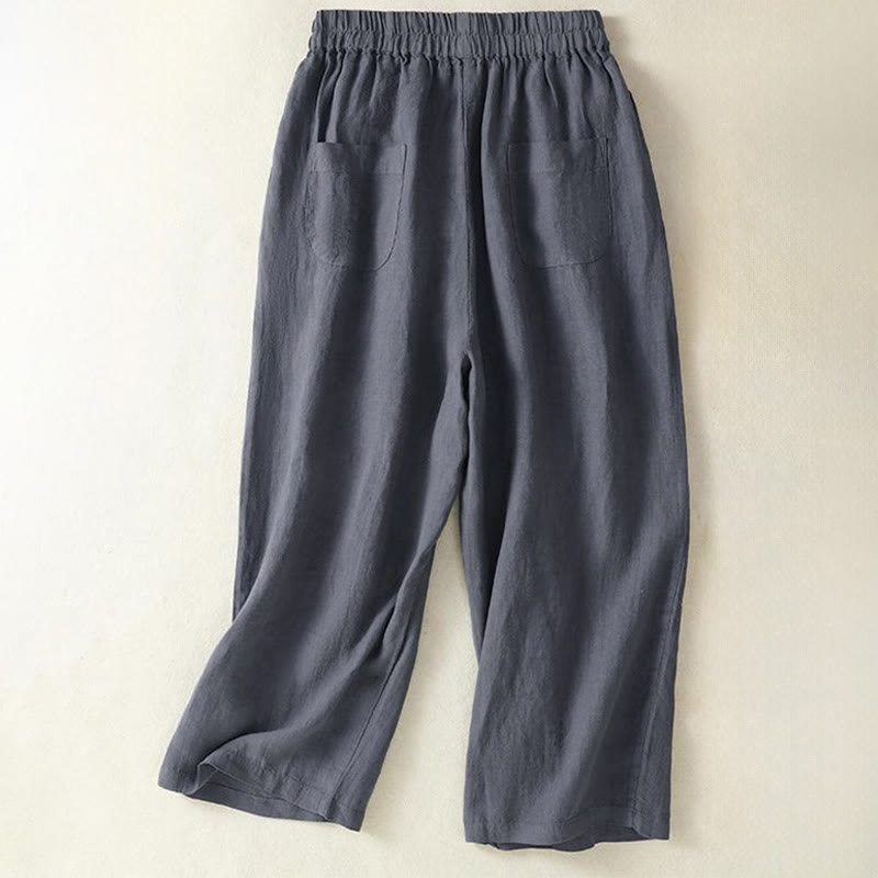Buddha Stones Casual minimalistische Cropped broek met trekkoord en trekkoord voor dames, effen kleur, rechte pijpen en zak - image 1