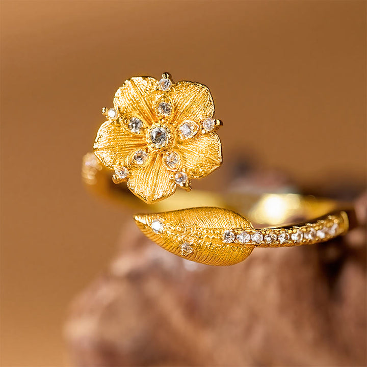 Buddha Stones Gouden Cameliabloesem Legering Open Ring - image 3