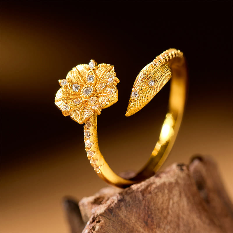 Buddha Stones Gouden Cameliabloesem Legering Open Ring - image 1